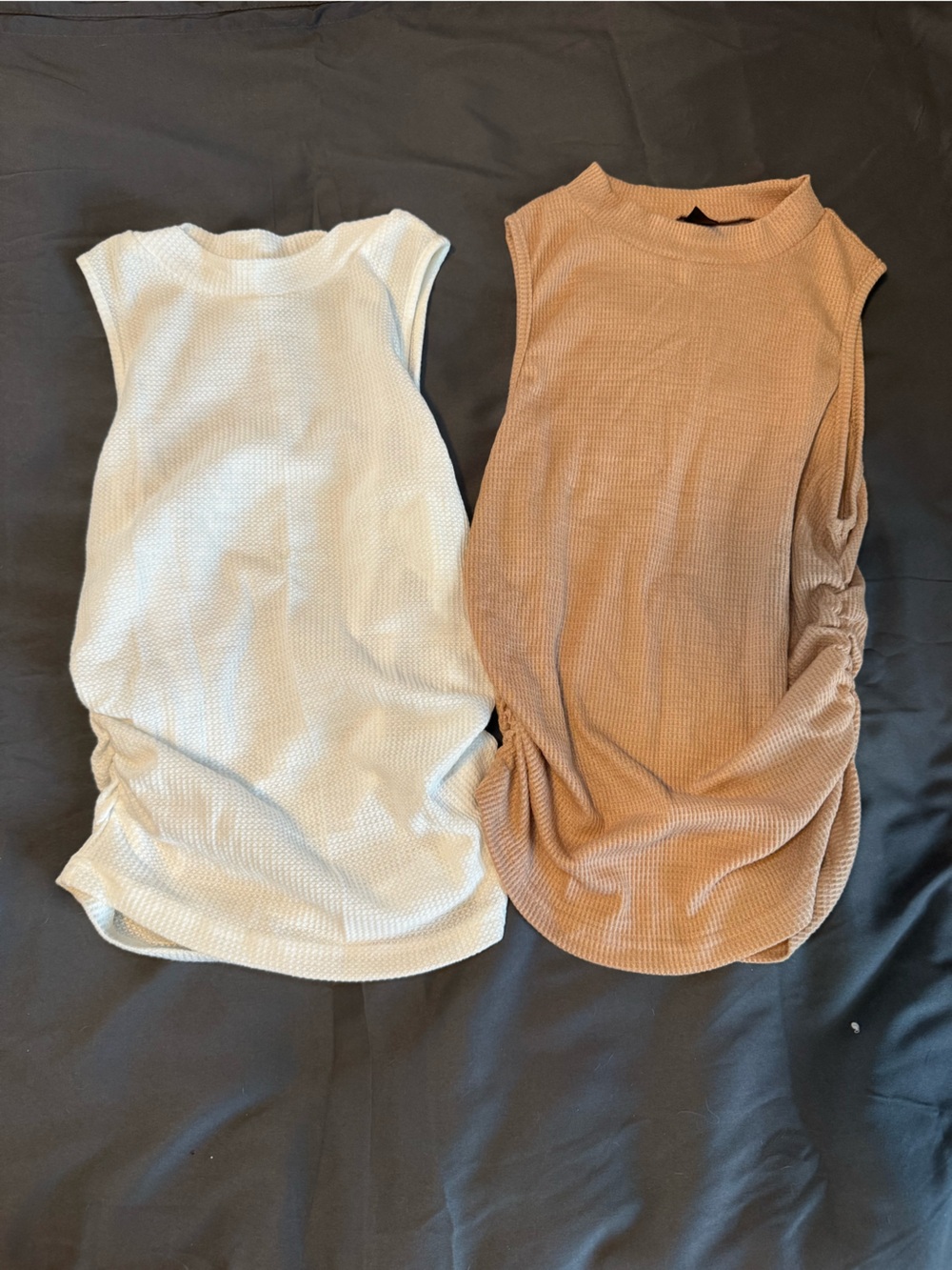 SHEIN Sleeveless Ribbed Tank Tops in White and Caramel